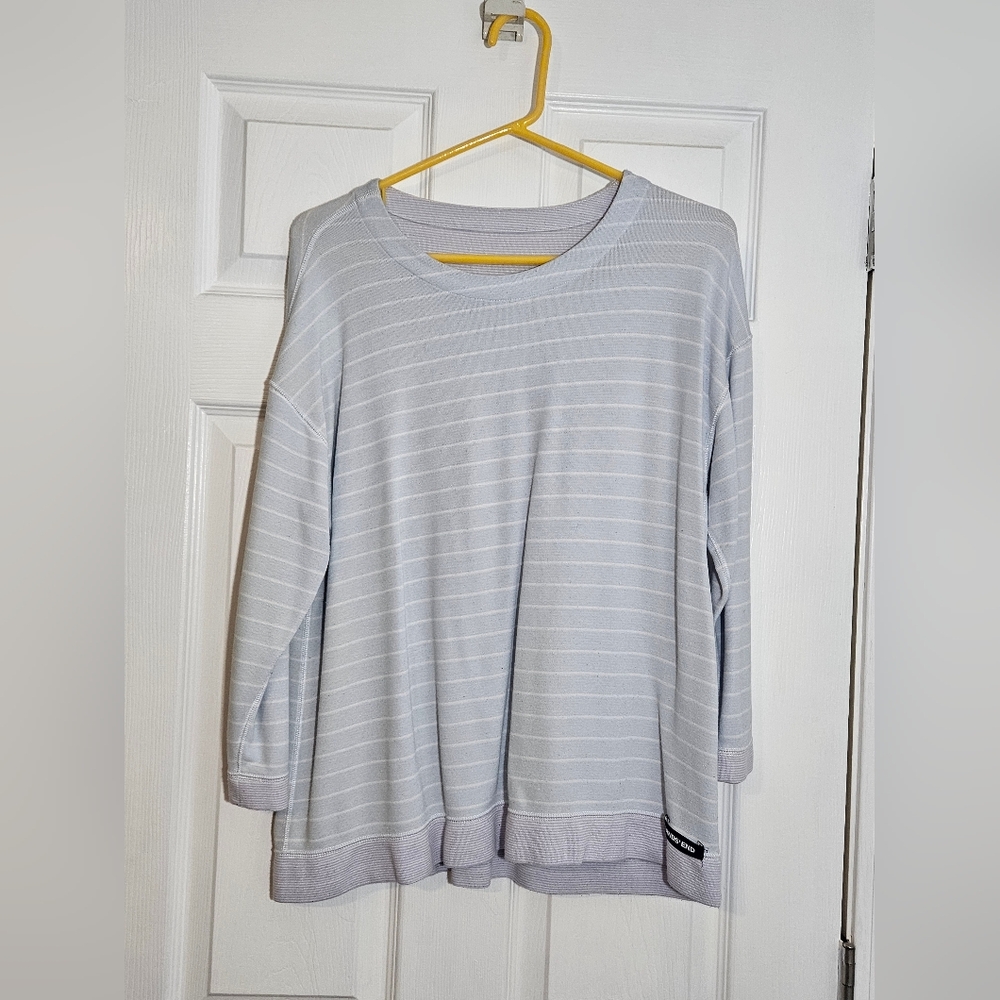 XL Lands End Comfy Baby Blue/white Long Sleeved Top